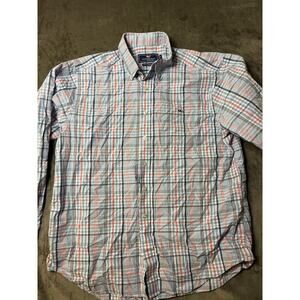 Vineyard Vines Men's Slim Fit Whale Shirt Sz XL Pink Blue White Plaid WHALE LOGO